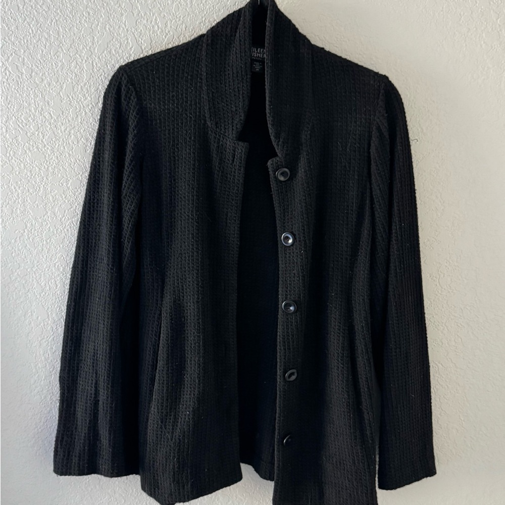 Eileen Fisher Linen Blend Waffle Knit Button-Up Jacket Shacket Petite Size PP